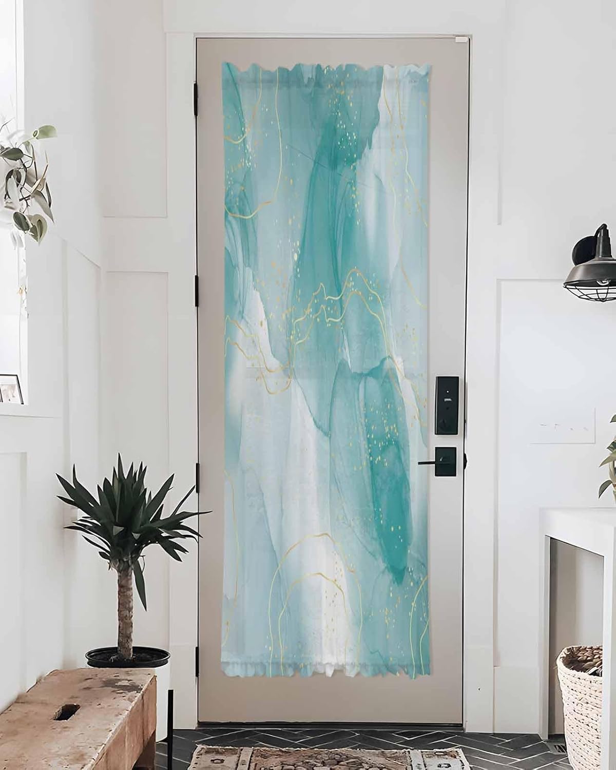 Green Marble French Door Curtain with Tieback