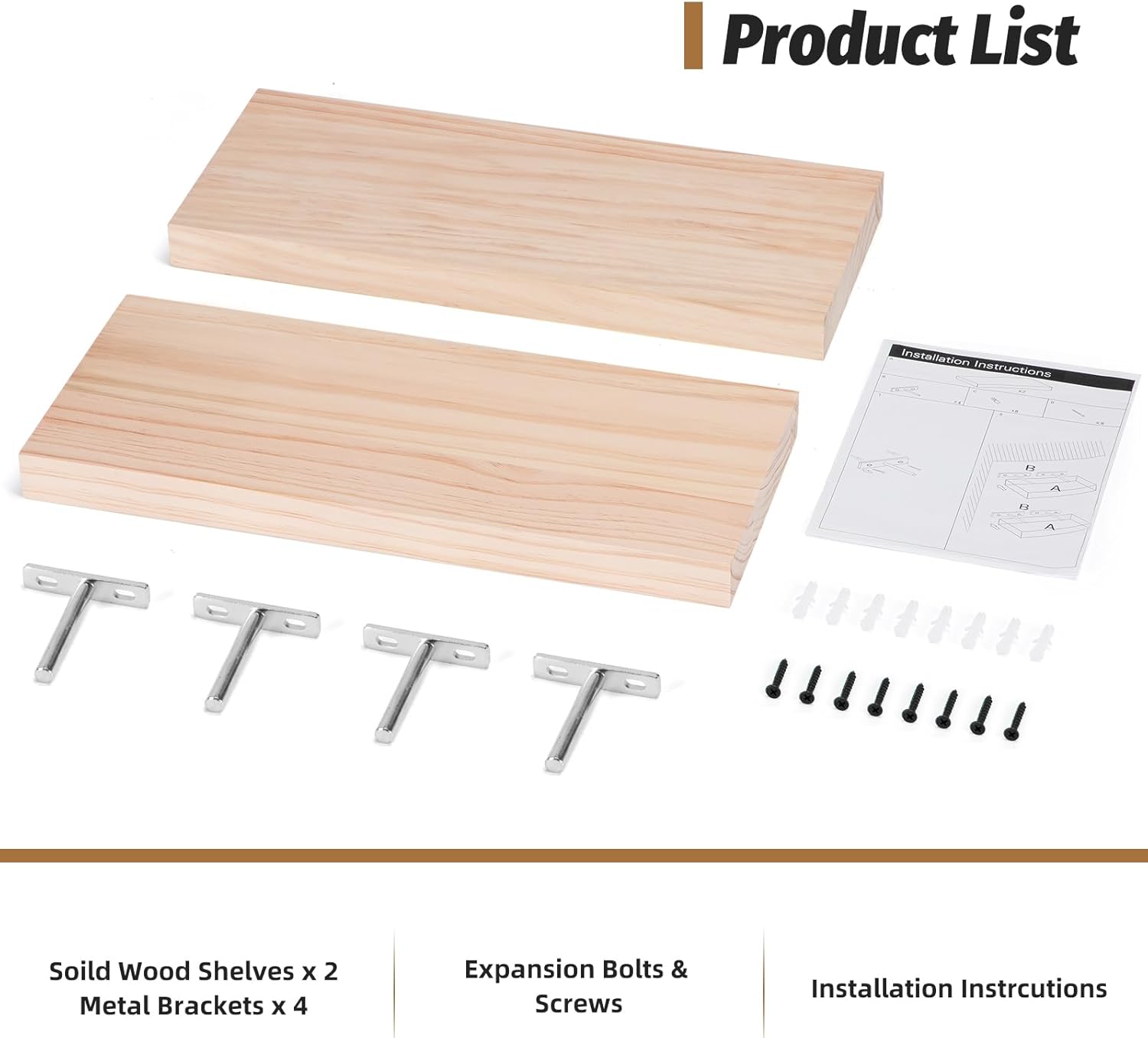 MIAGLACE Floating Shelves Set of 2 Natural Pine Wood