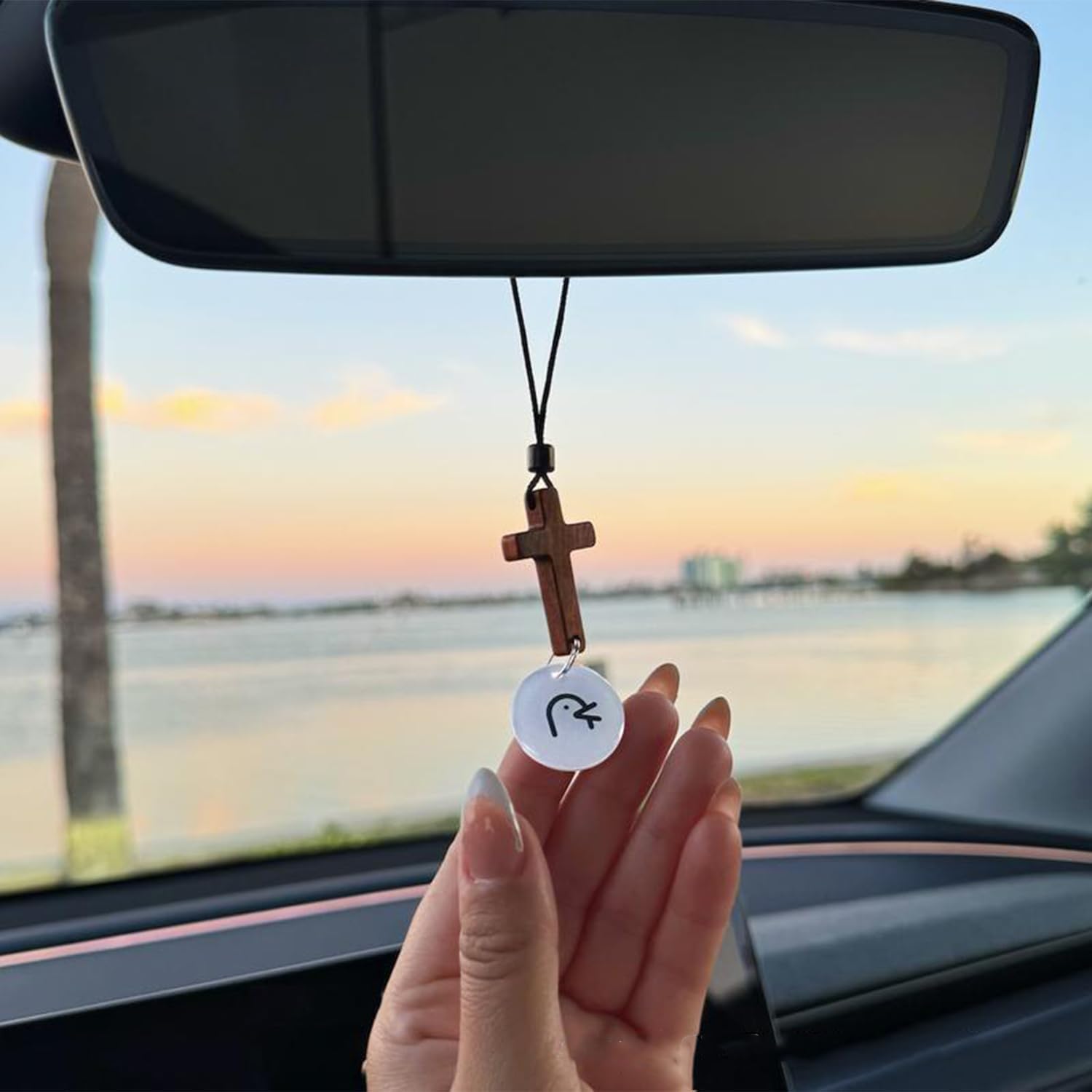 Bible Verse Car Rearview Hanging Cross Ornament - Black