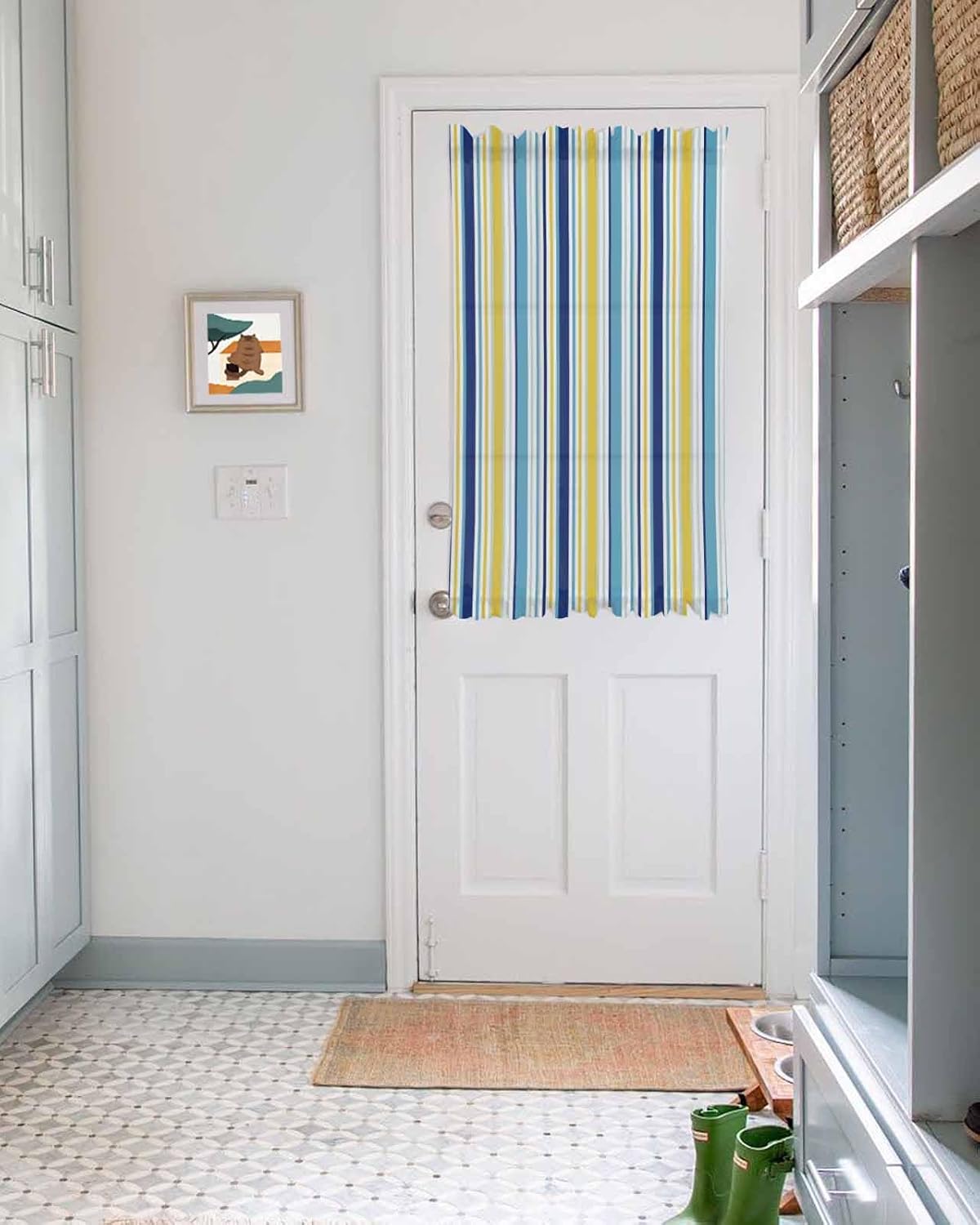 Ombre Blue Yellow Striped French Door Curtain Panel