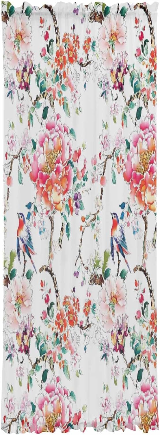 Pink Floral French Door Curtain with Tieback