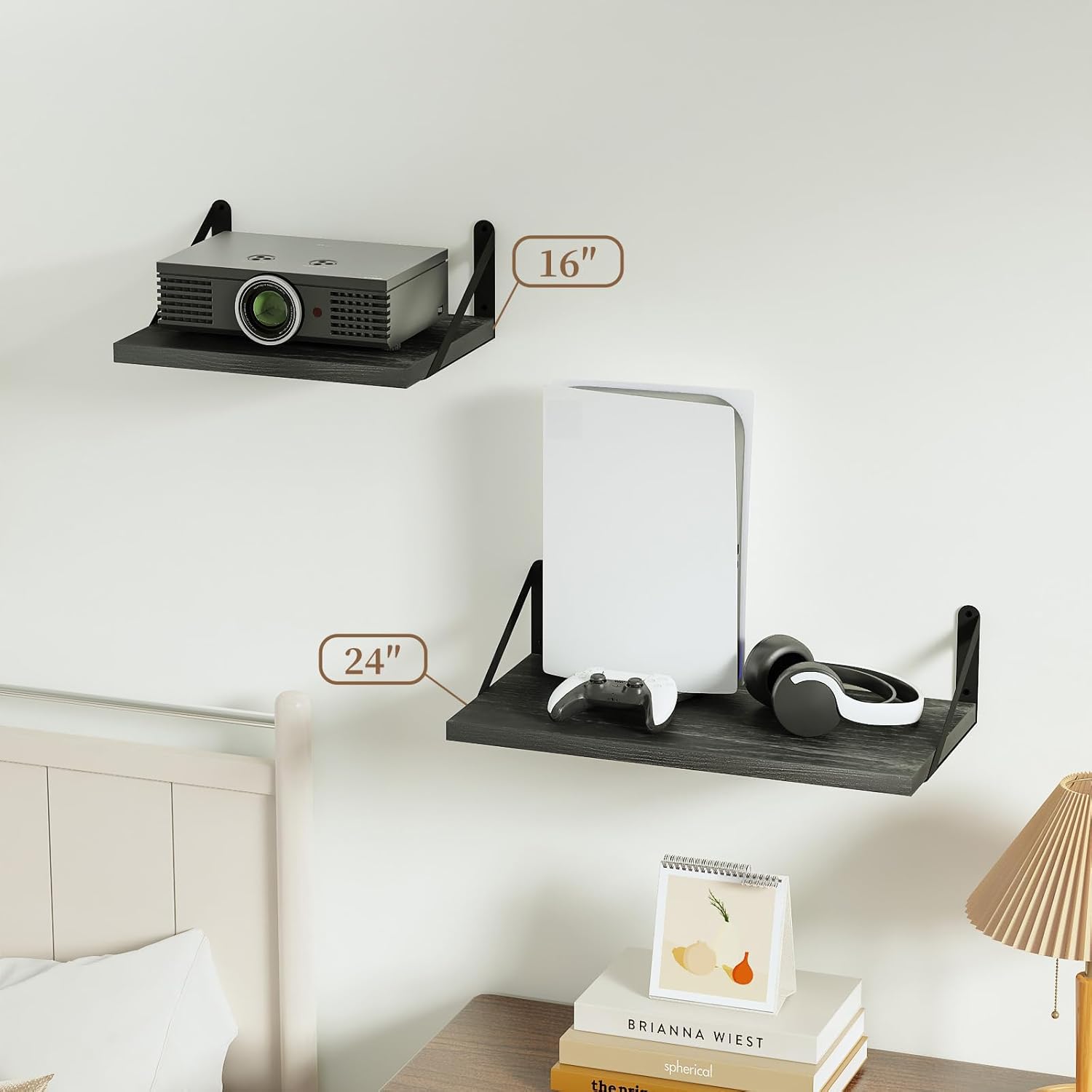 SAUMONIERES Floating Shelves Wall Bookshelf Set of 2 Black