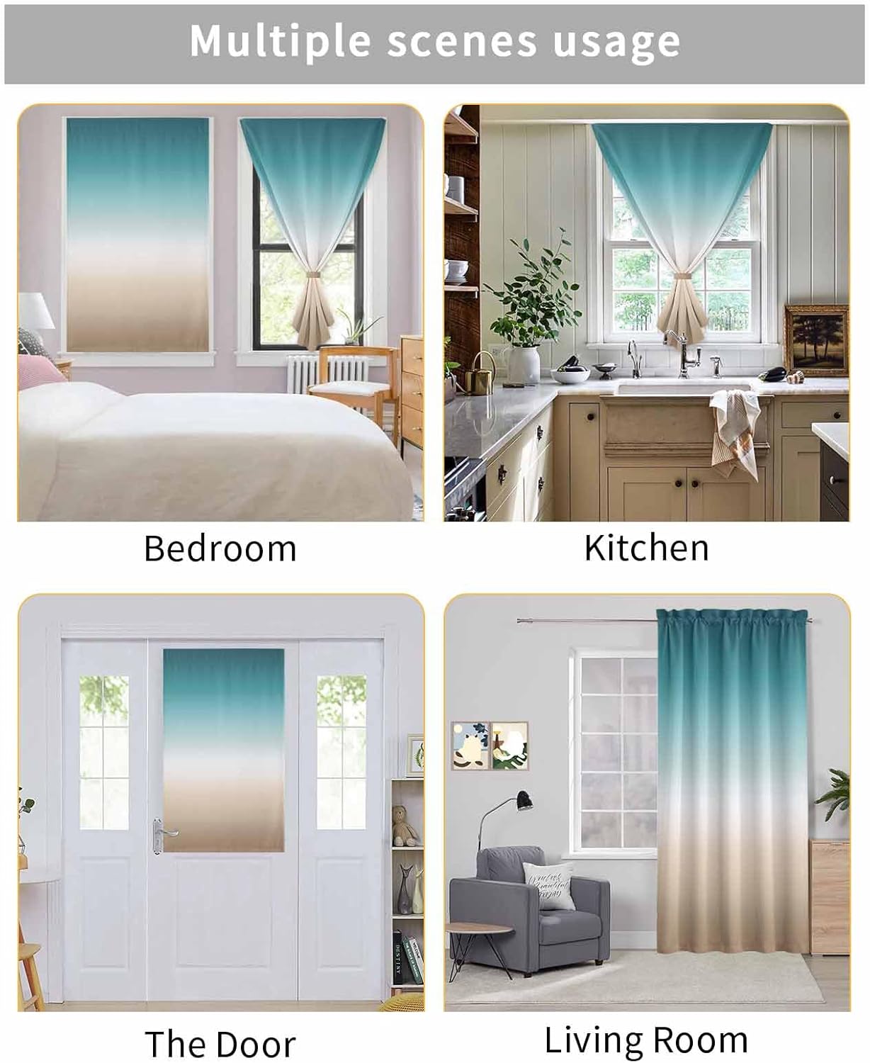 Gradient Self Adhesive Blackout Curtains for Windows 52x63 Inches