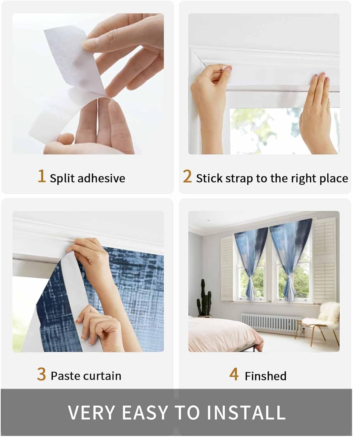 Abstract Blue Self Adhesive Portable Curtains for Windows