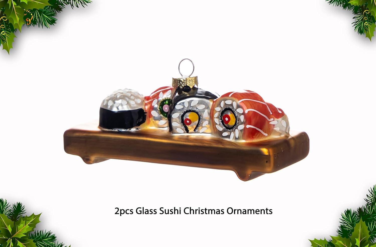 2pcs Blown Glass Sushi Tree Ornaments for Christmas
