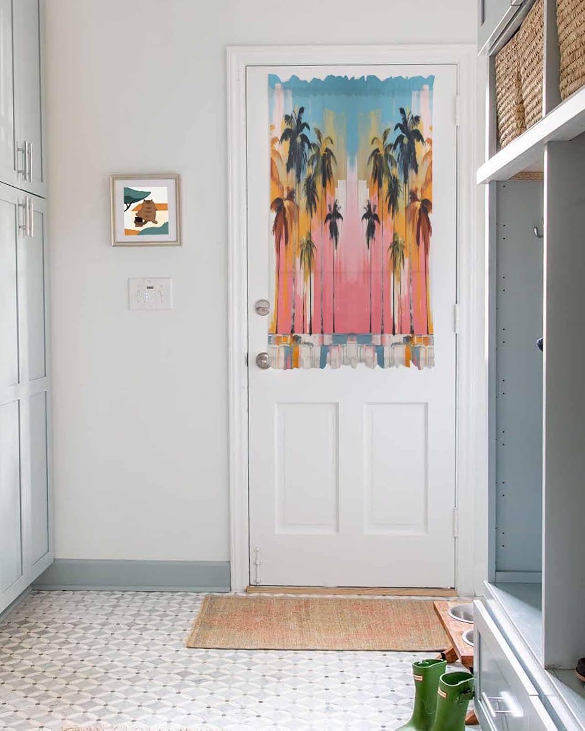 Front Door Curtain with Tiebacks Semi Sheer Abstract Art Design