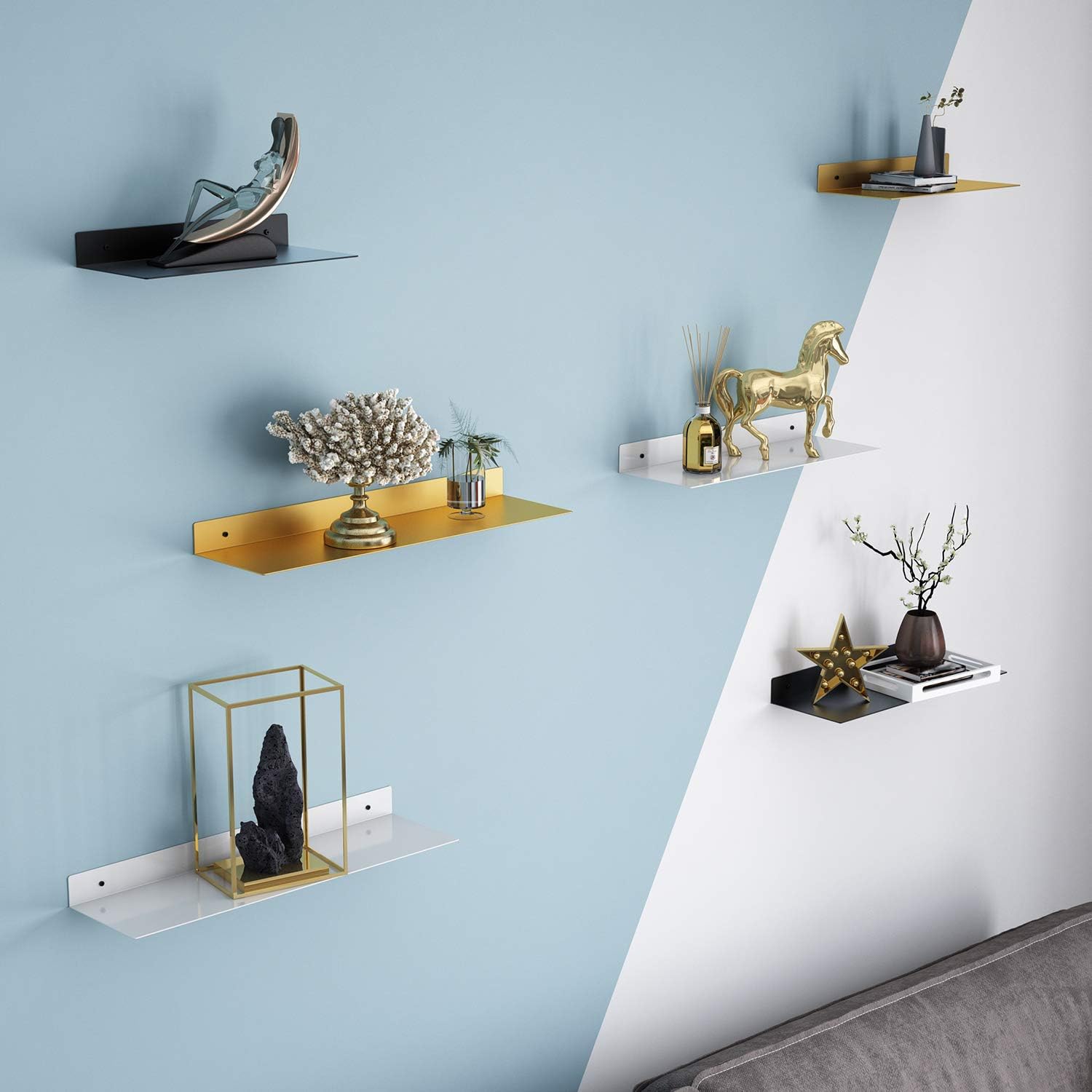 12 Inch Metal Floating Wall Shelves Industrial Modern Style