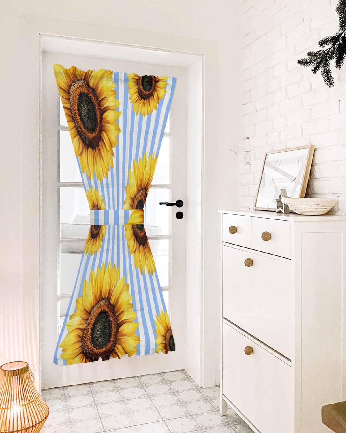Blue Stripes Sunflower French Door Curtain