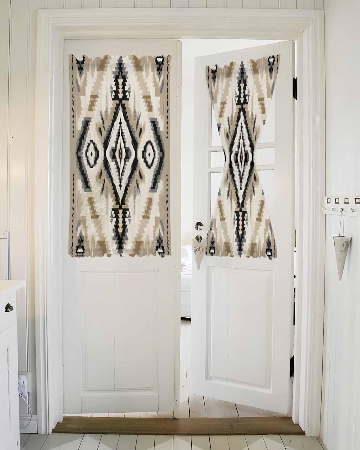 Light Brown Boho French Door Curtain with Rod Pocket and Tieback