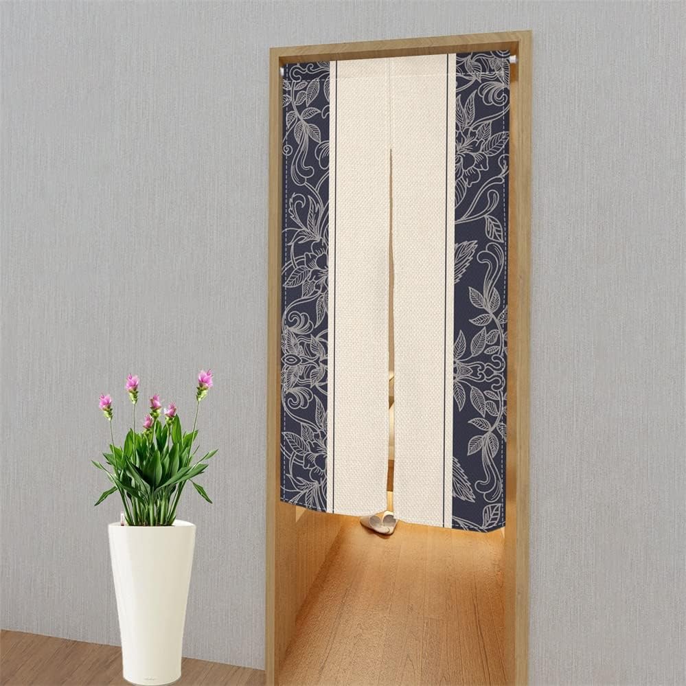 ChloropLastid Black Flowers Japanese Noren Curtain Panel 335x59 Inch