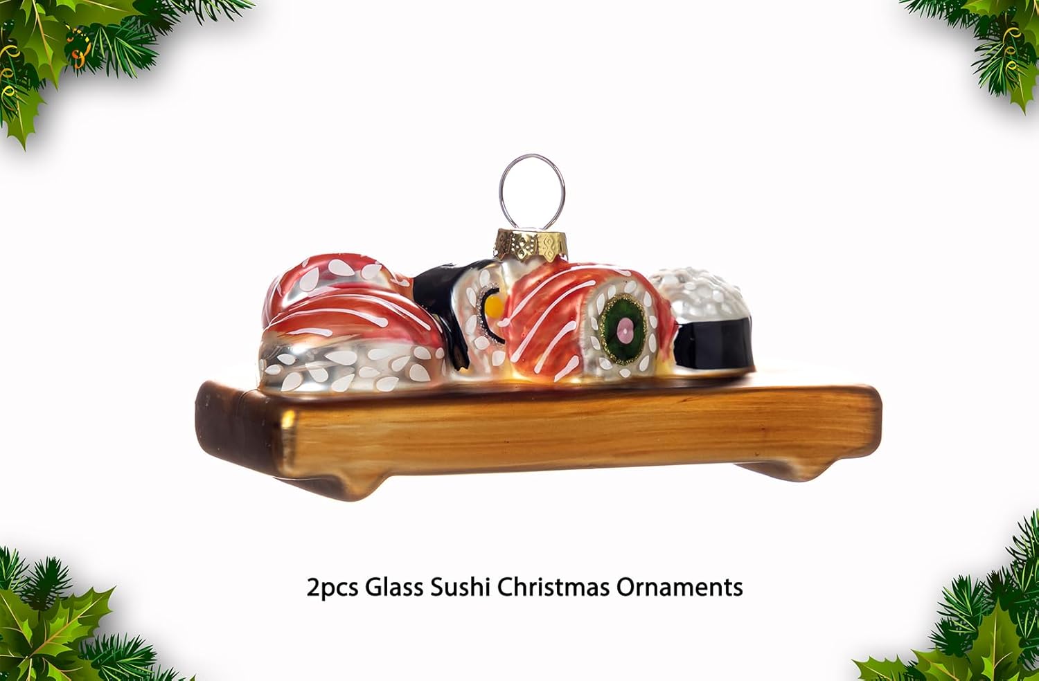 2pcs Blown Glass Sushi Tree Ornaments for Christmas