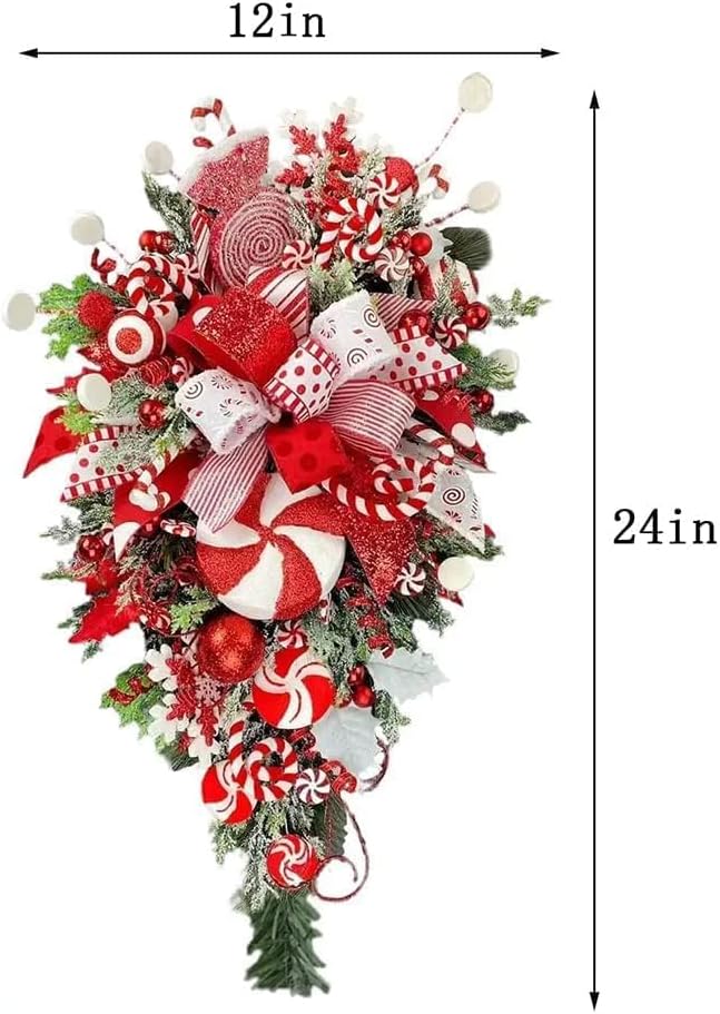 Red and White Teardrop Wreath for Front Door