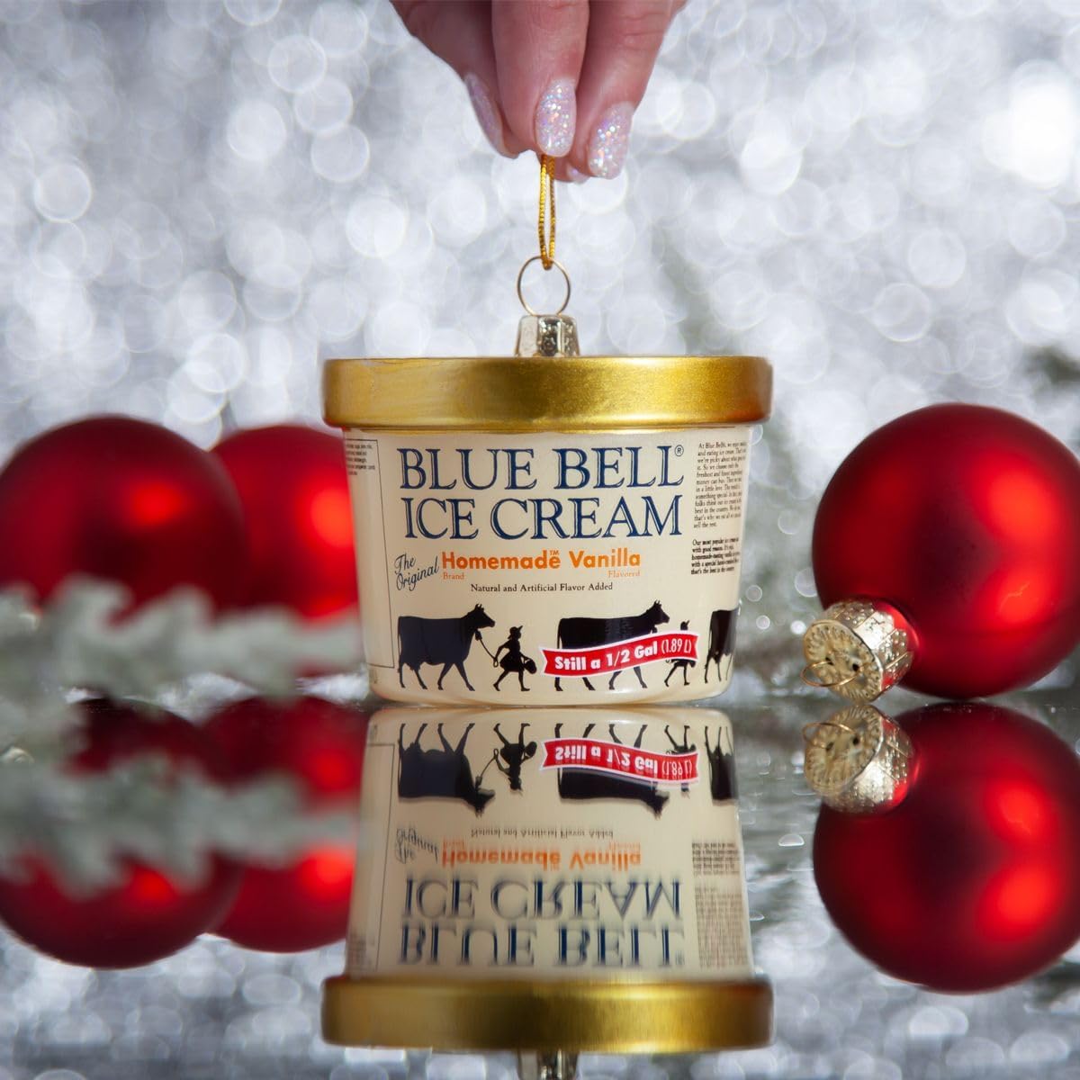 Blue Bell Ice Cream Carton Glass Ornament