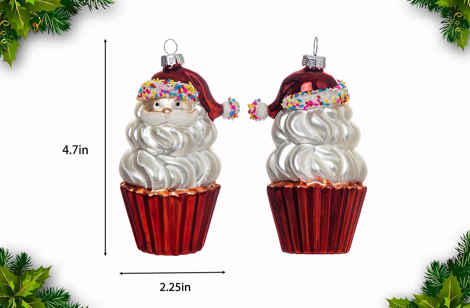2pcs Blown Glass Santa Cupcake Ornaments for Christmas Tree 1
