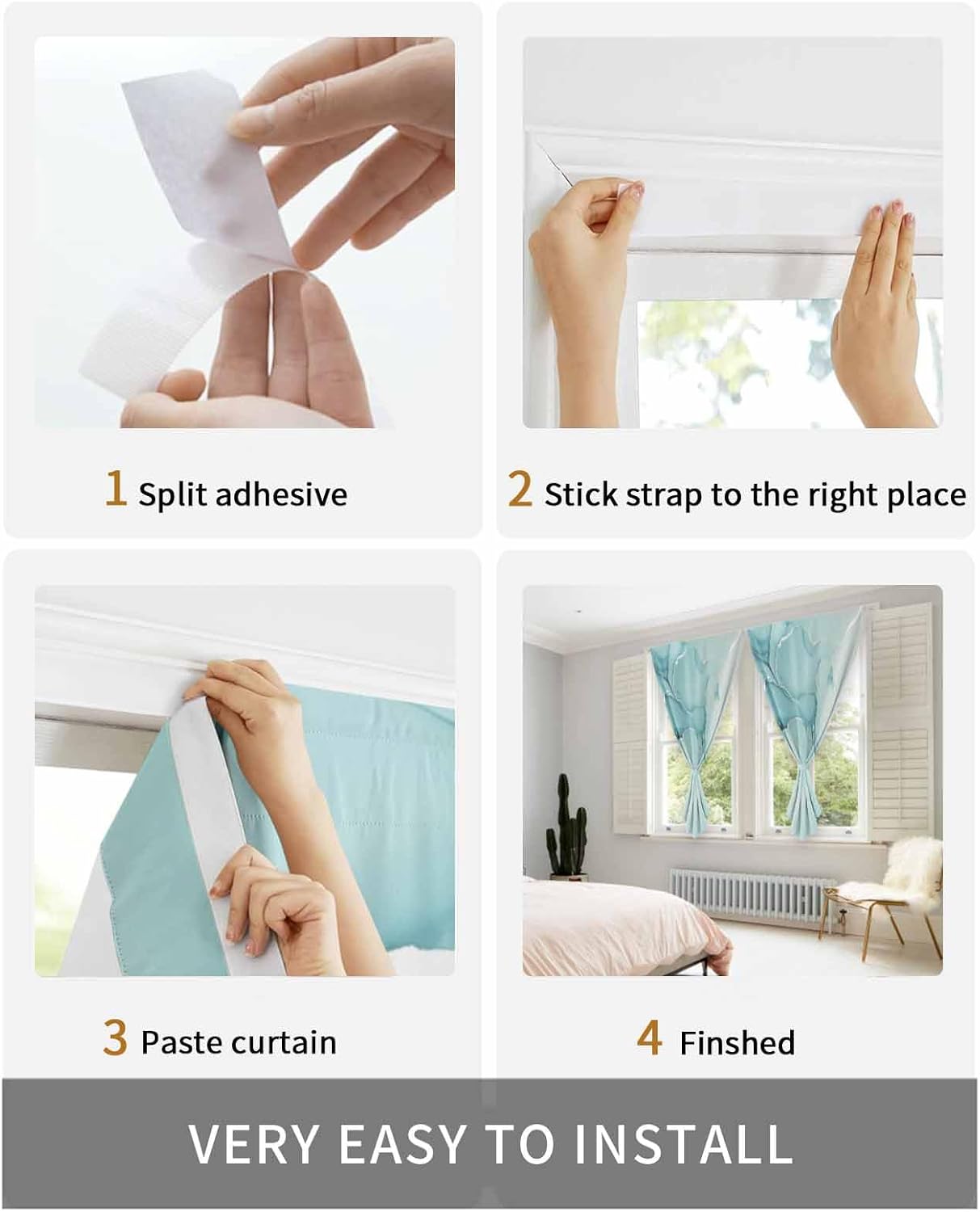 Turquoise Self Adhesive Blackout Curtains for Windows and Doors