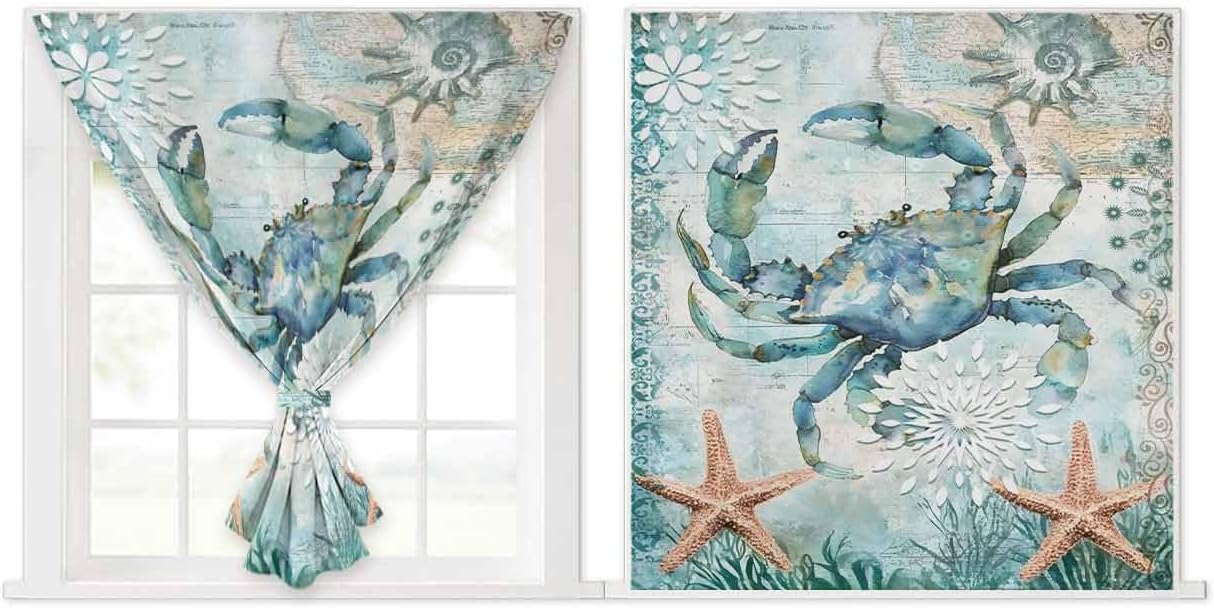 Coastal Crab Self Adhesive Room Darkening Curtains for Windows