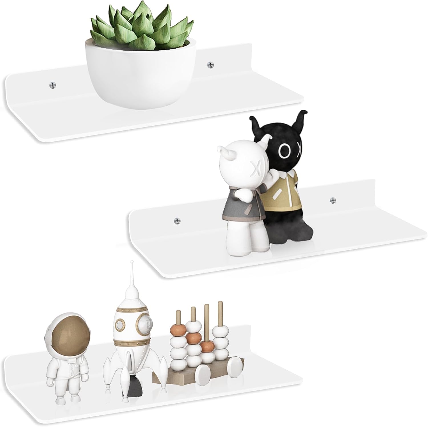 Fixwal Acrylic Floating Shelves Set of 3 White