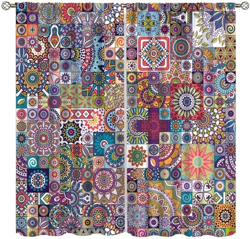 Focusbrite Boho Floral Blackout Curtains Set 2 Panels 42x45 Inches