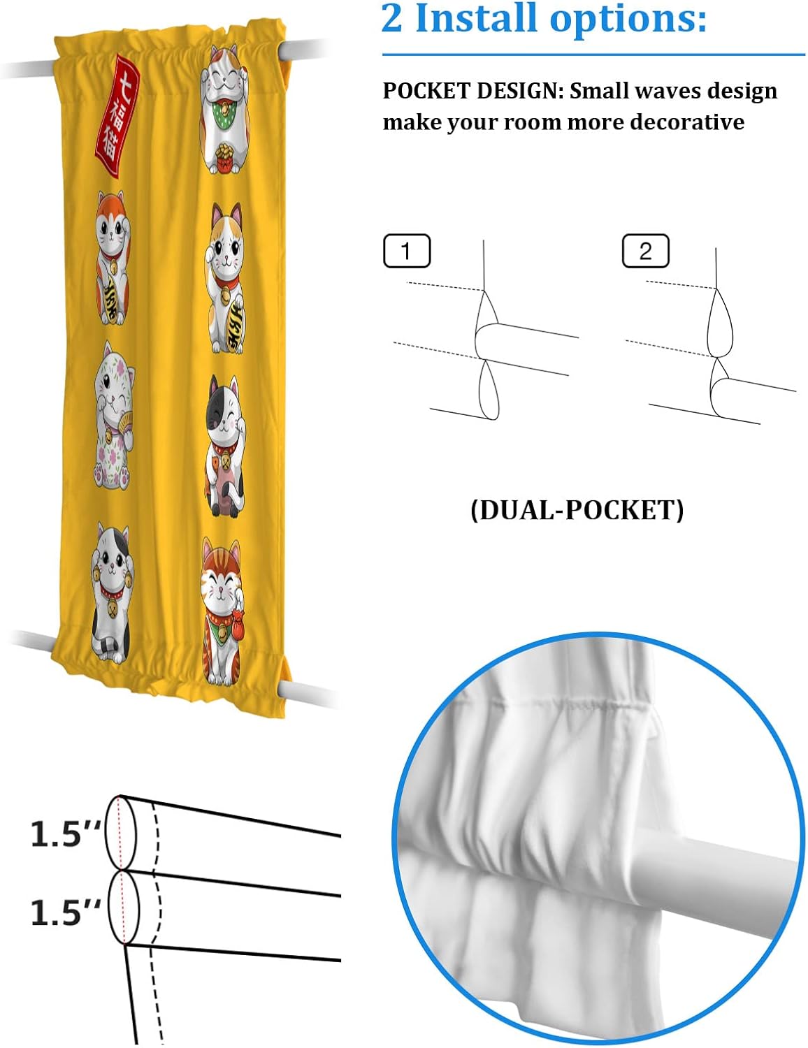 ZOE GARDEN Yellow Blackout Door Curtains with Tiebacks 54x72