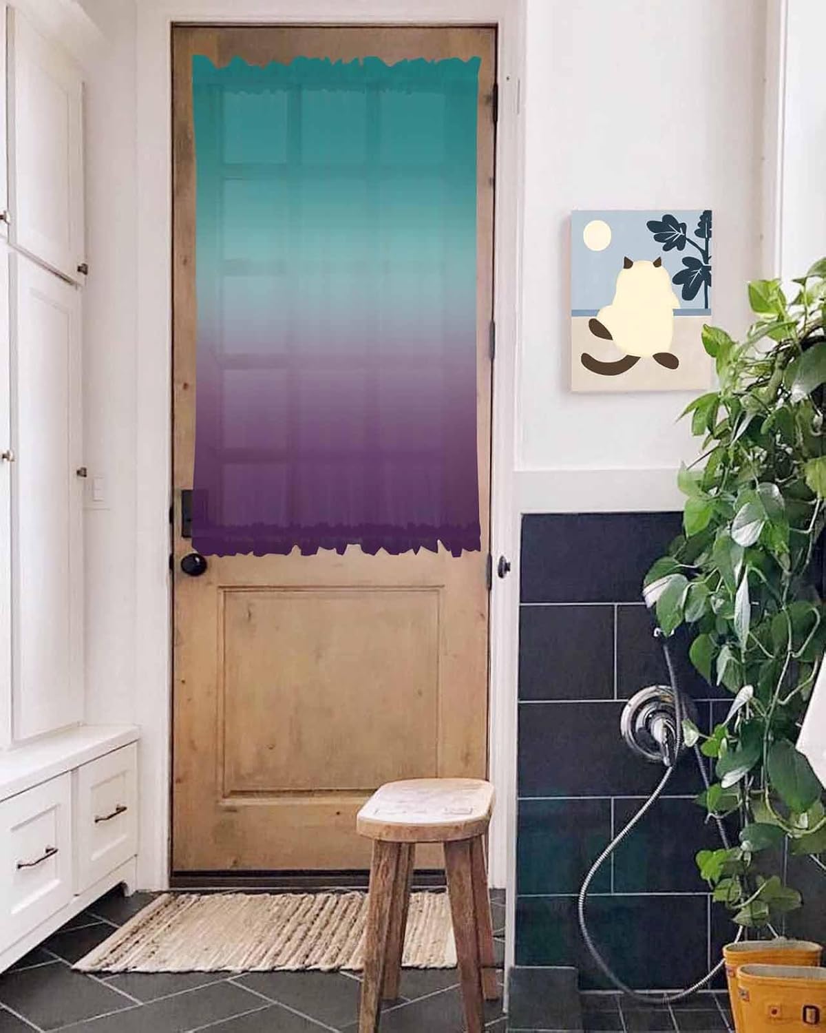 Turquoise Purple Green French Door Curtain with Tieback