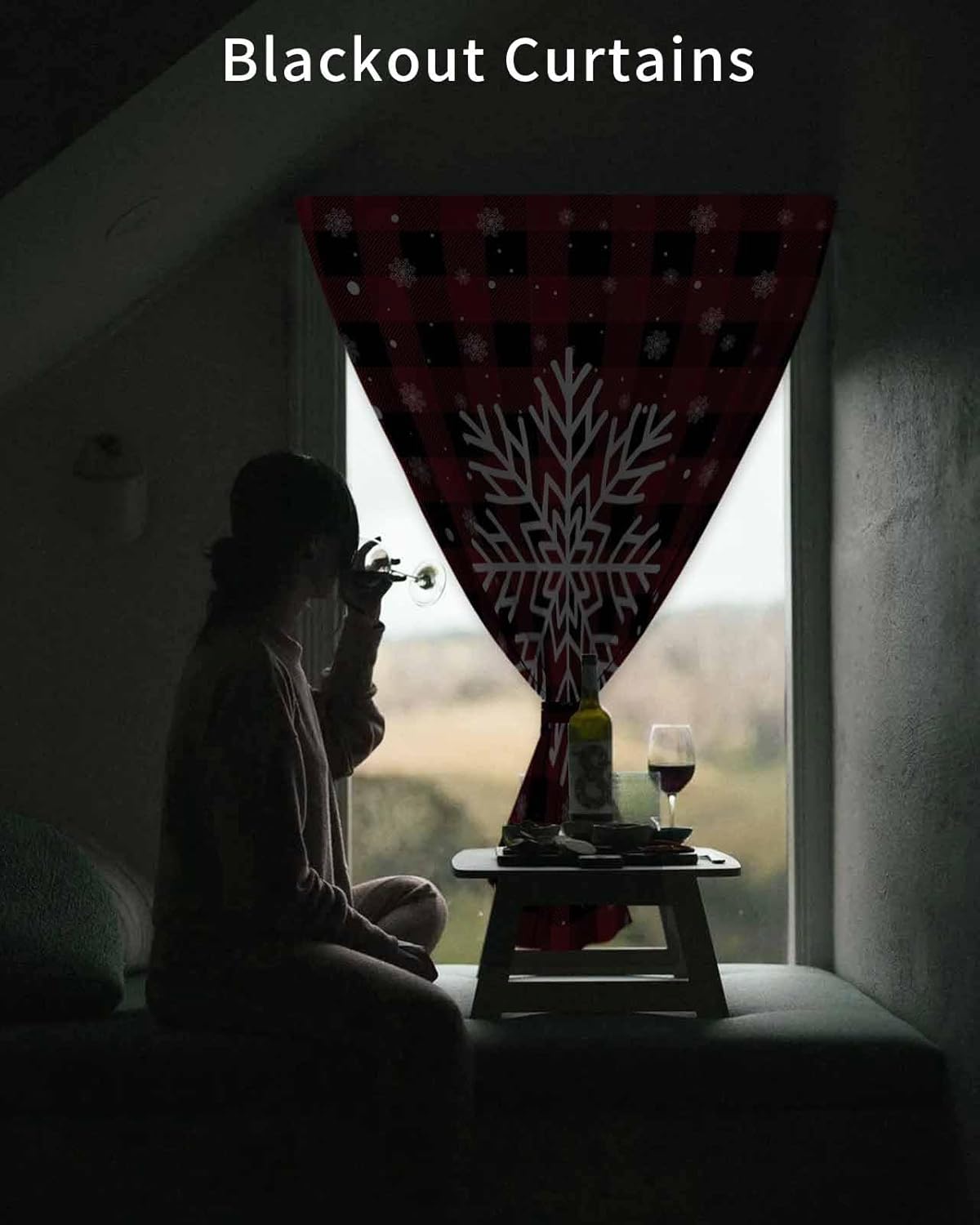 Christmas Red Black Checkered Self Adhesive Curtains for Windows