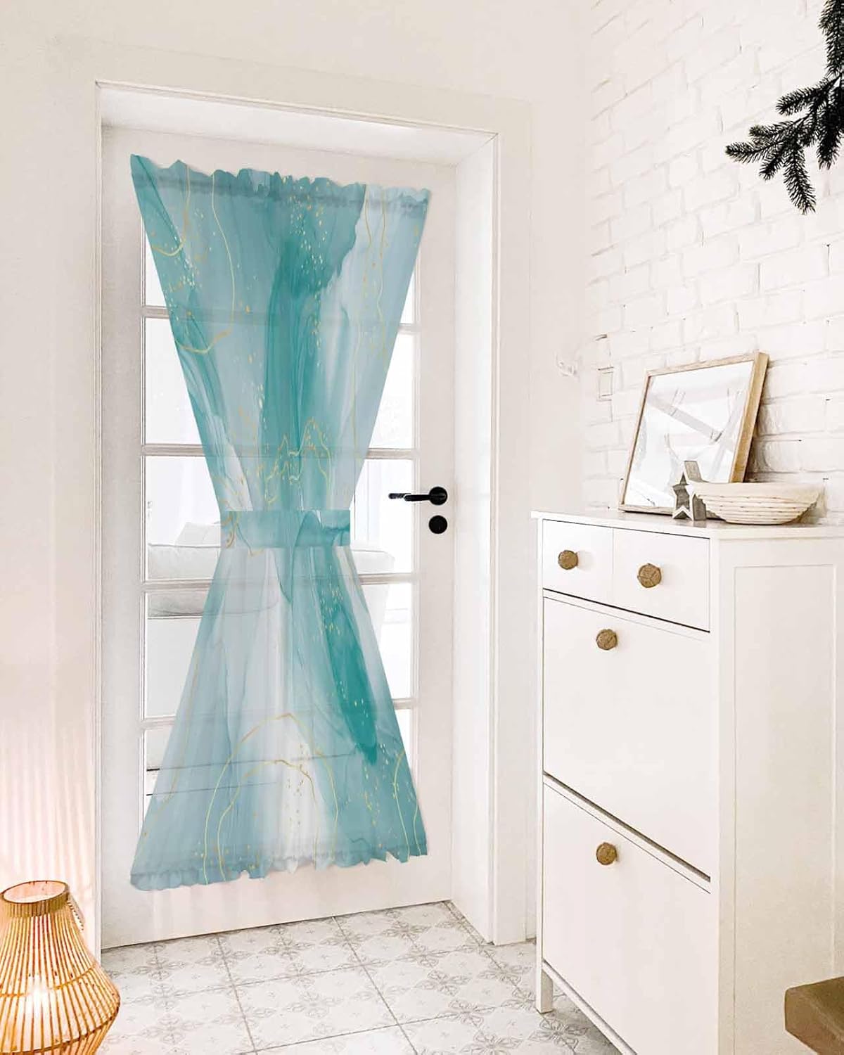 Green Marble French Door Curtain with Tieback