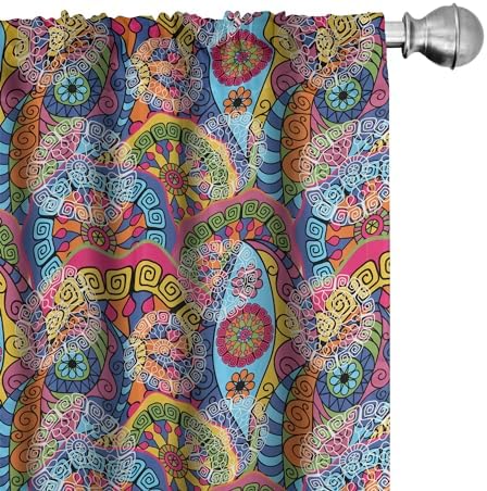 Ambesonne Floral Window Curtains 2-Panel Set Pink Blue