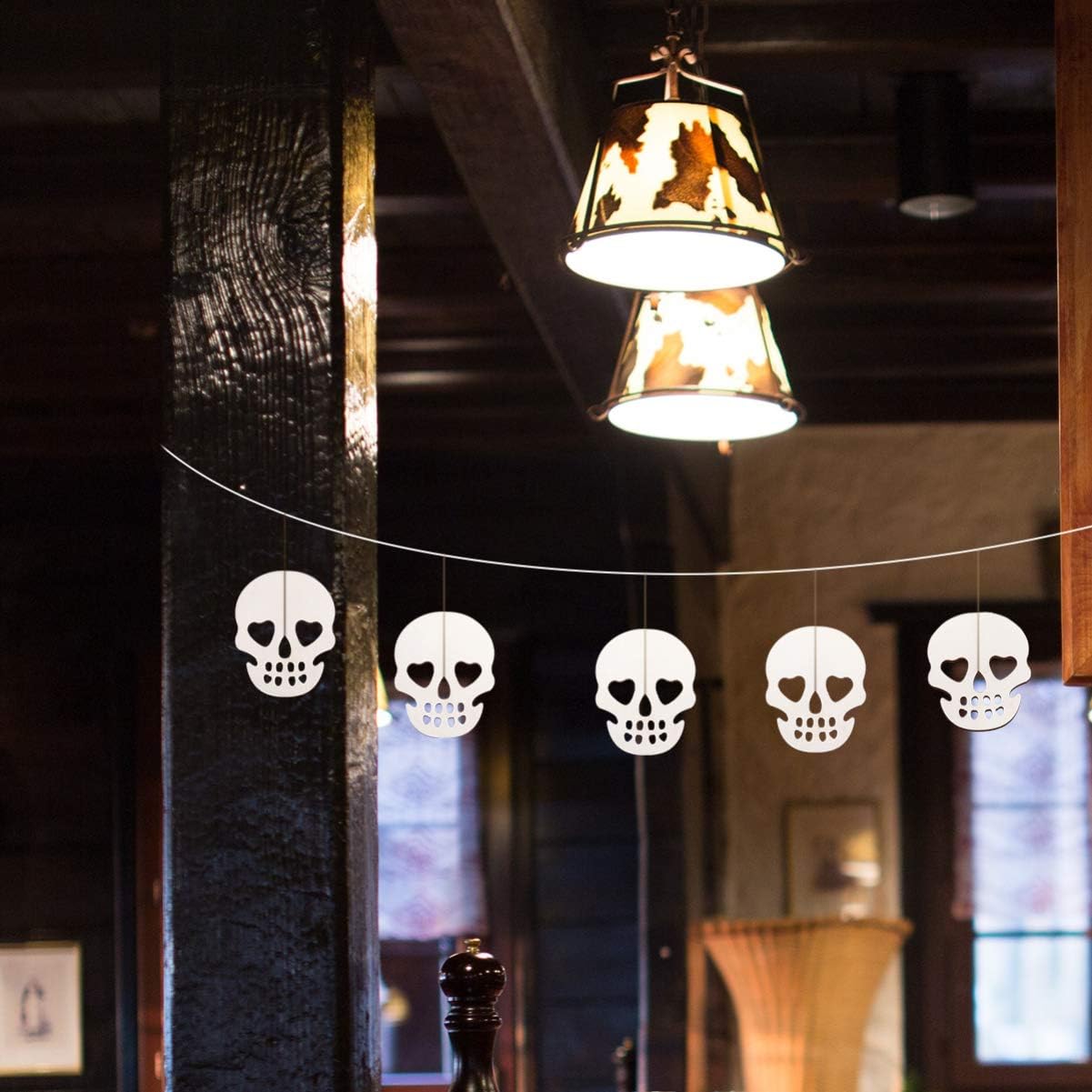 TOYANDONA Halloween Wooden Skull Skeleton Hanging Decorations