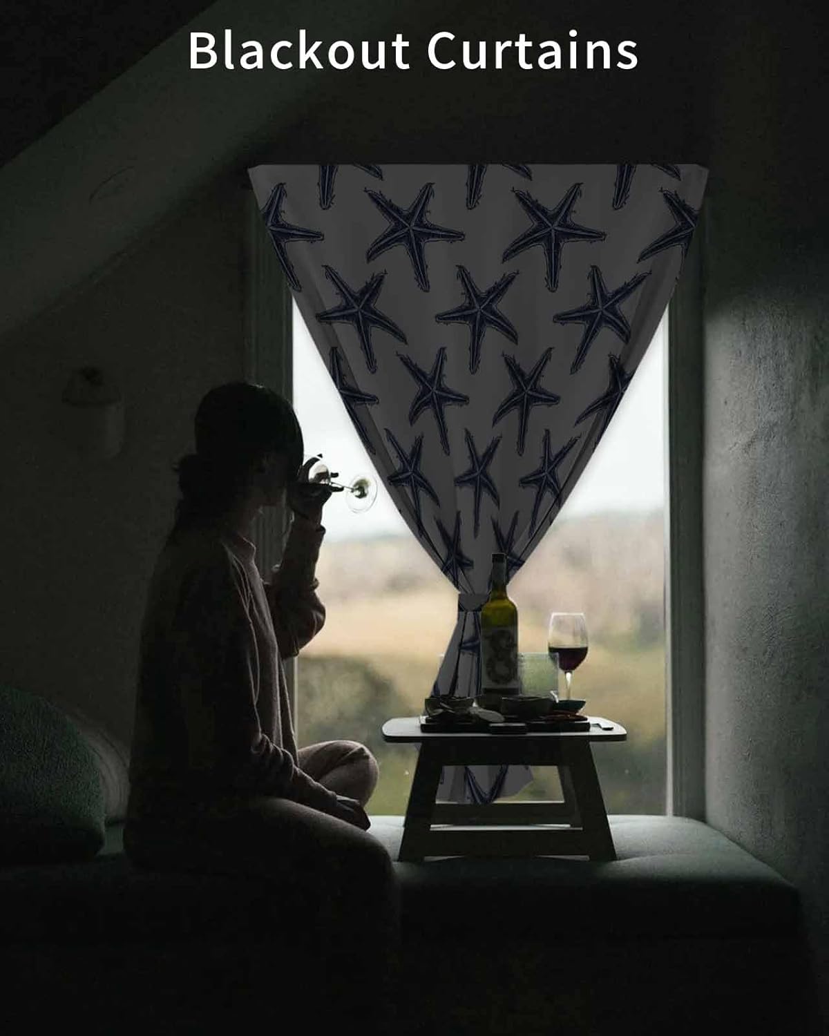 Navy Blue Starlight Self Adhesive Blackout Curtains for Windows