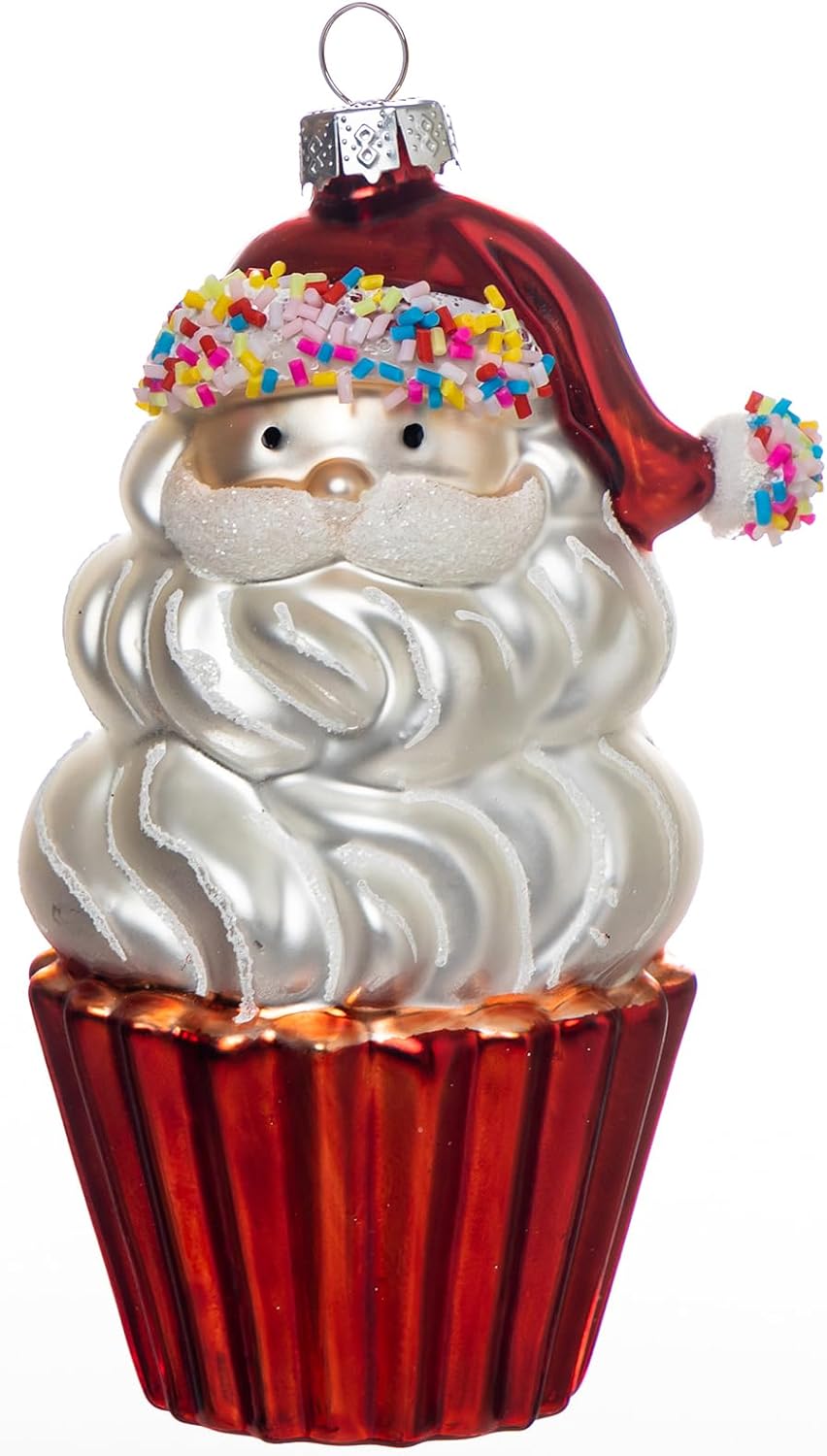 2pcs Blown Glass Santa Cupcake Ornaments for Christmas Tree 1