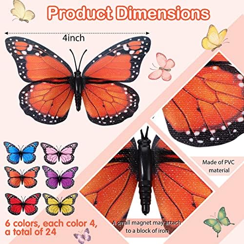 Syhood 24 Piece Magnetic Monarch Butterfly Wall Decorations