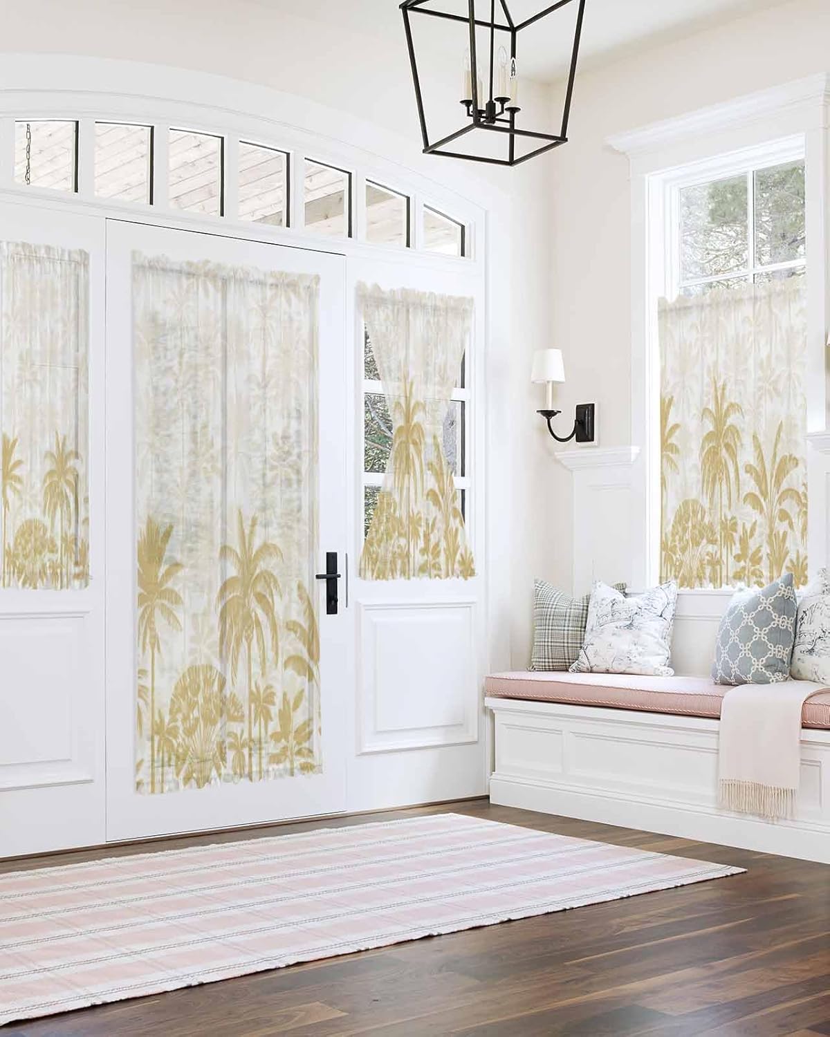 Beige Palm Tree French Door Curtain with Rod Pocket