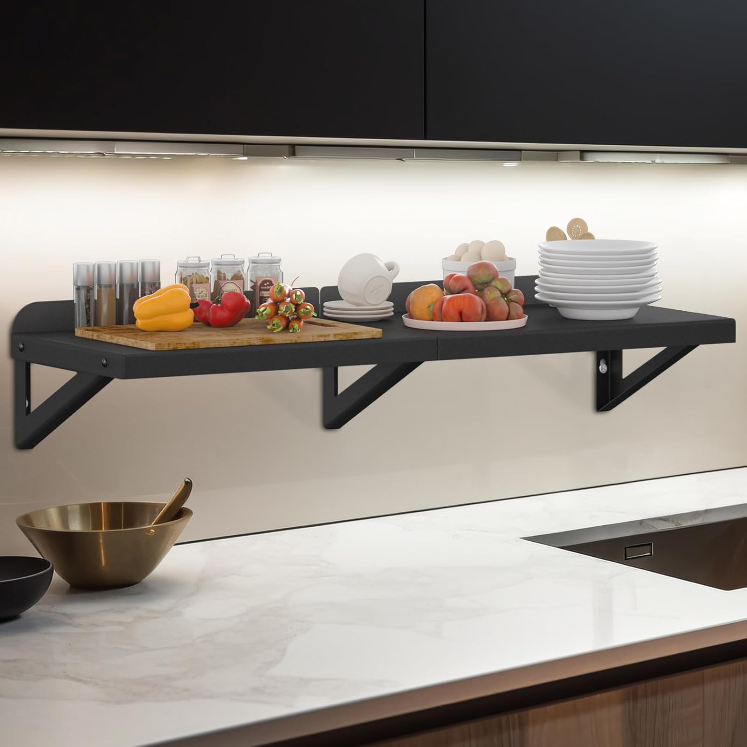 DUDSOEHO Floating Metal Shelf 118 x 342 Inches Black