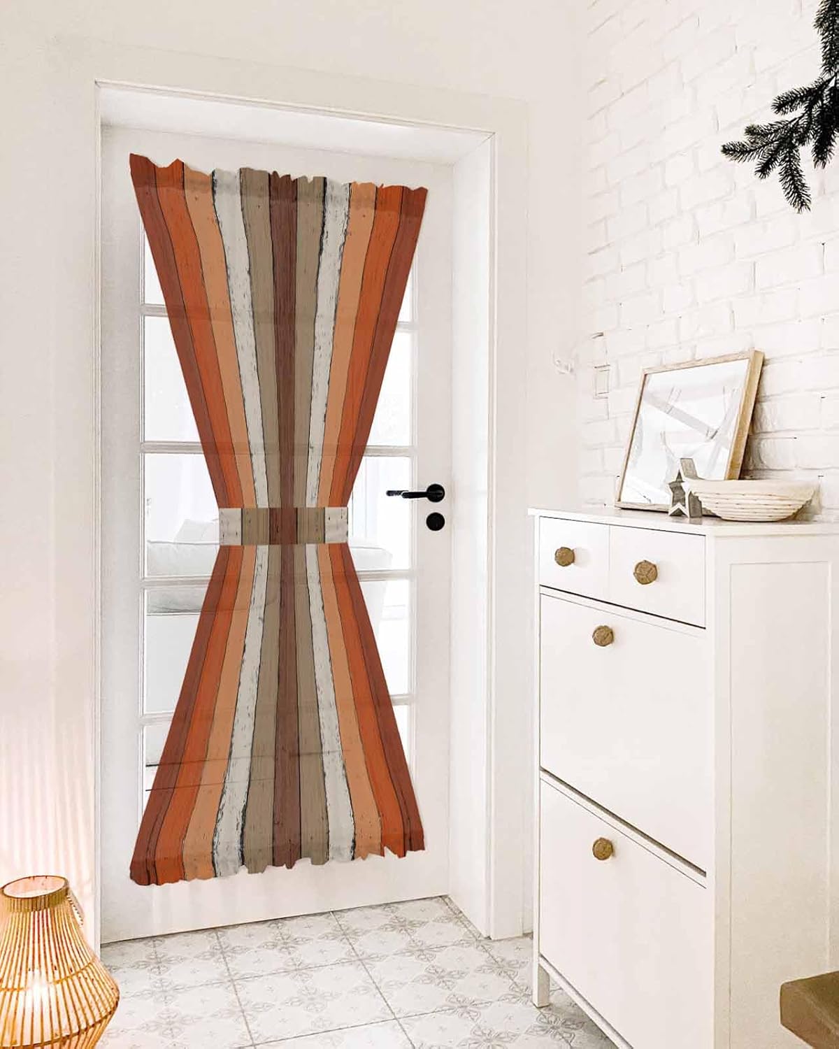 Orange Brown French Door Curtain with Tieback