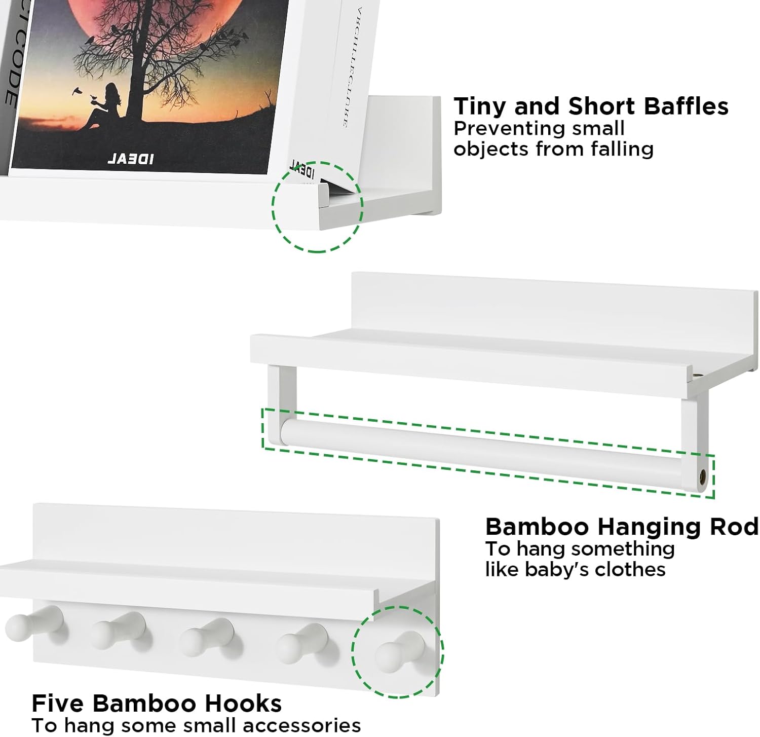 Ollieroo Set of Four Floating Book Shelves White