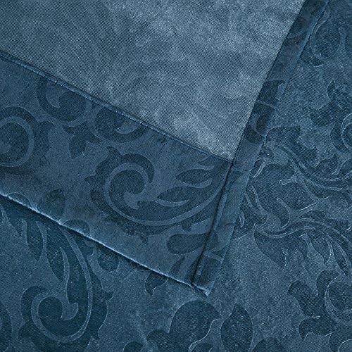 Blue Teal Embossed Wall to Wall Room Divider Curtains with Tie-Backs