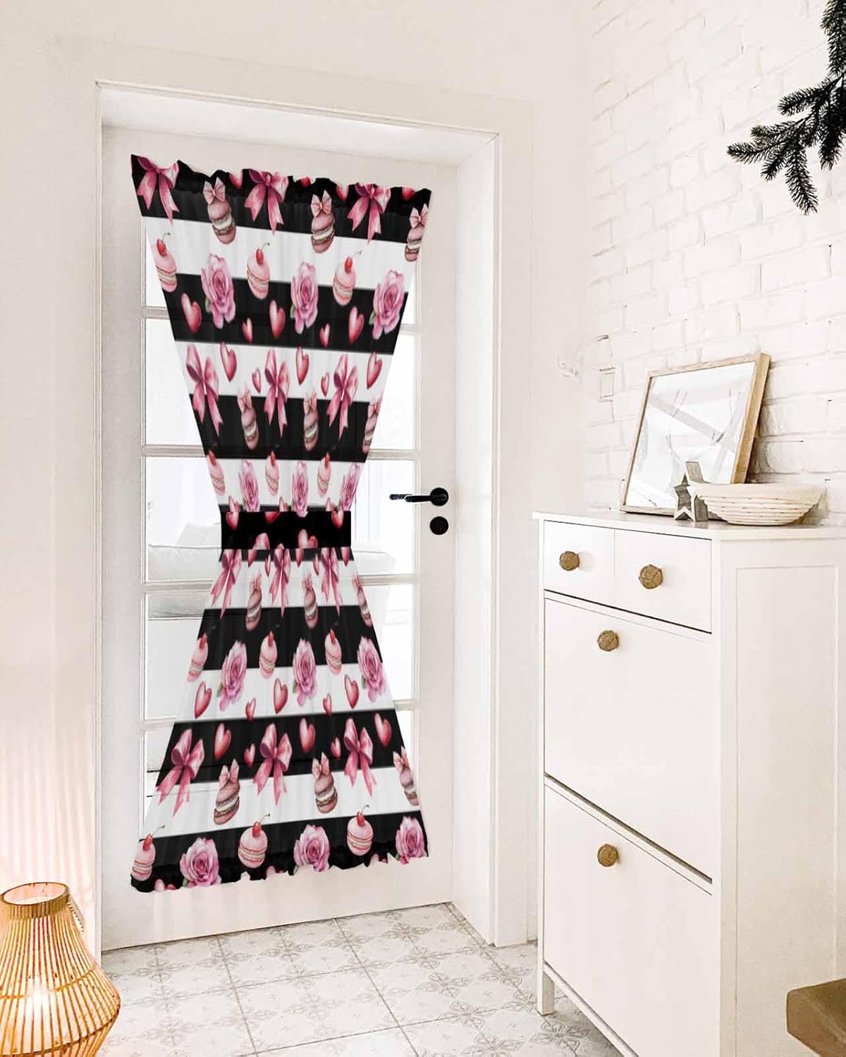 Pink Bow Rose French Door Curtain Panel