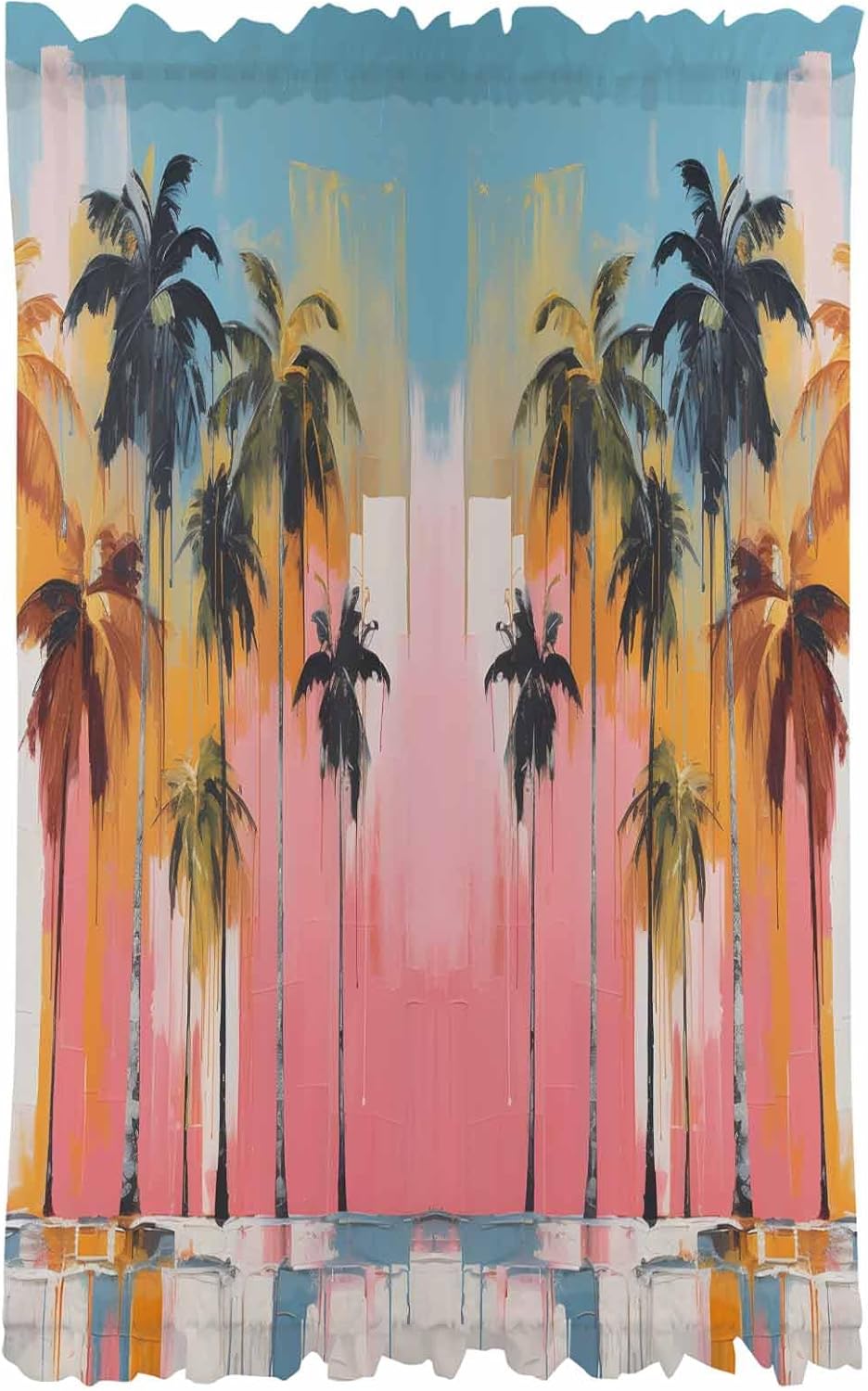 Front Door Curtain with Tiebacks Semi Sheer Abstract Art Design