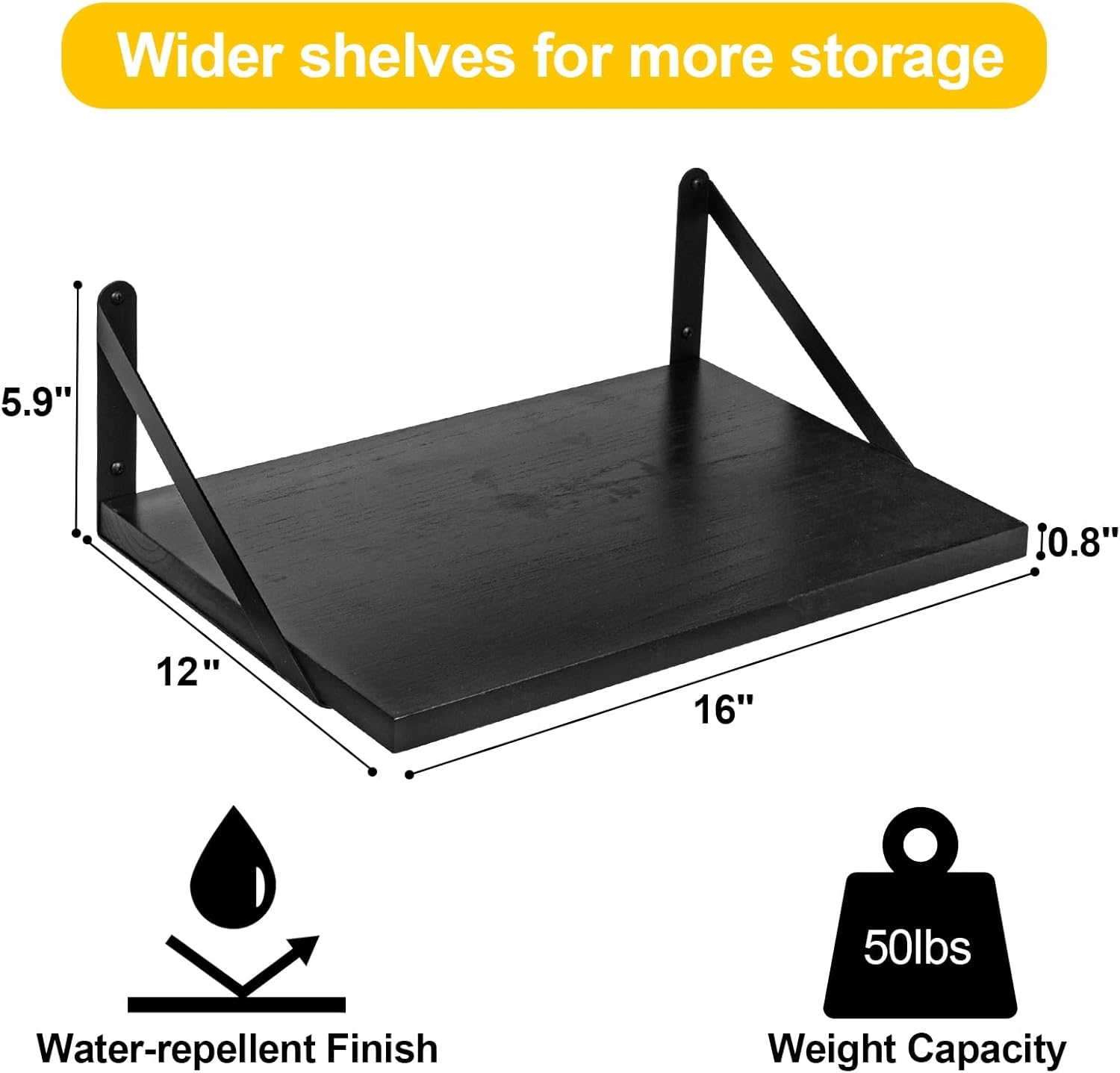 SAUMONIERES Floating Shelves Wall Bookshelf Set of 2 Black