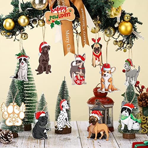 24 Pieces Wooden Dog Ornaments for Christmas Tree Decorations