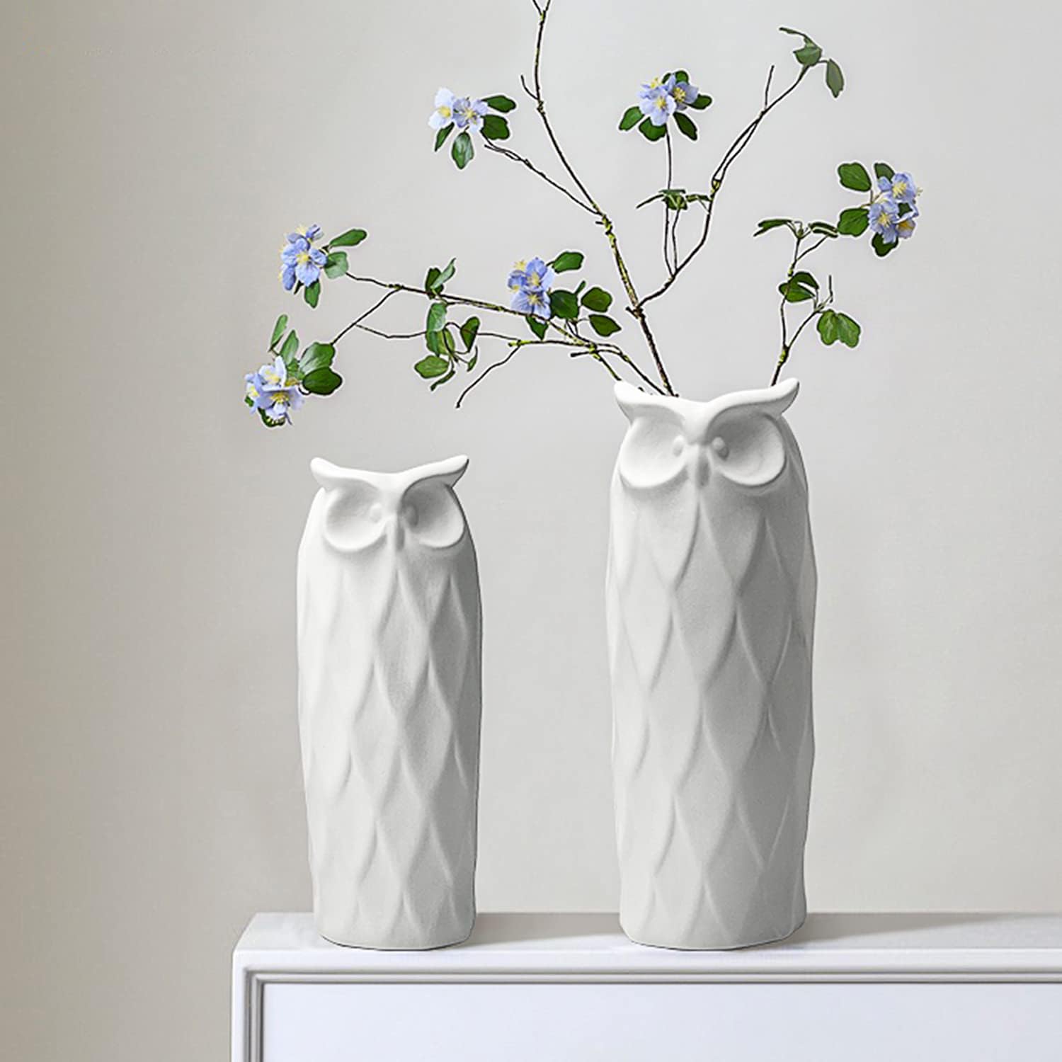 Owl Ceramic Vase Set of 2 Modern White Decor
