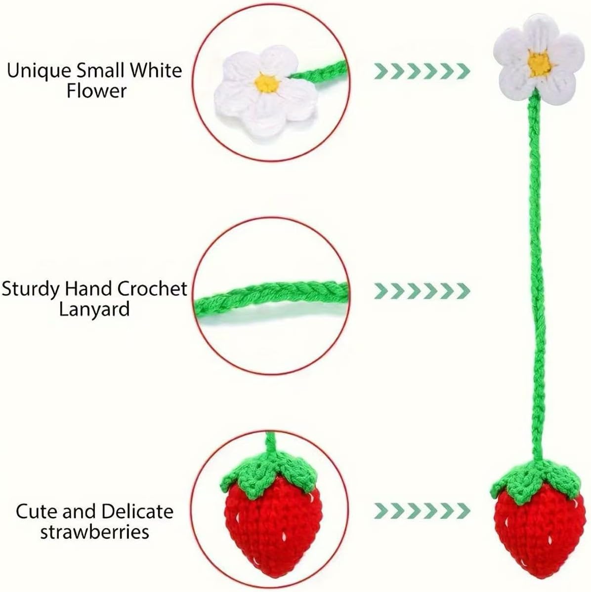 Aeykoasi Crochet Strawberry Car Mirror Accessories 2-Pack