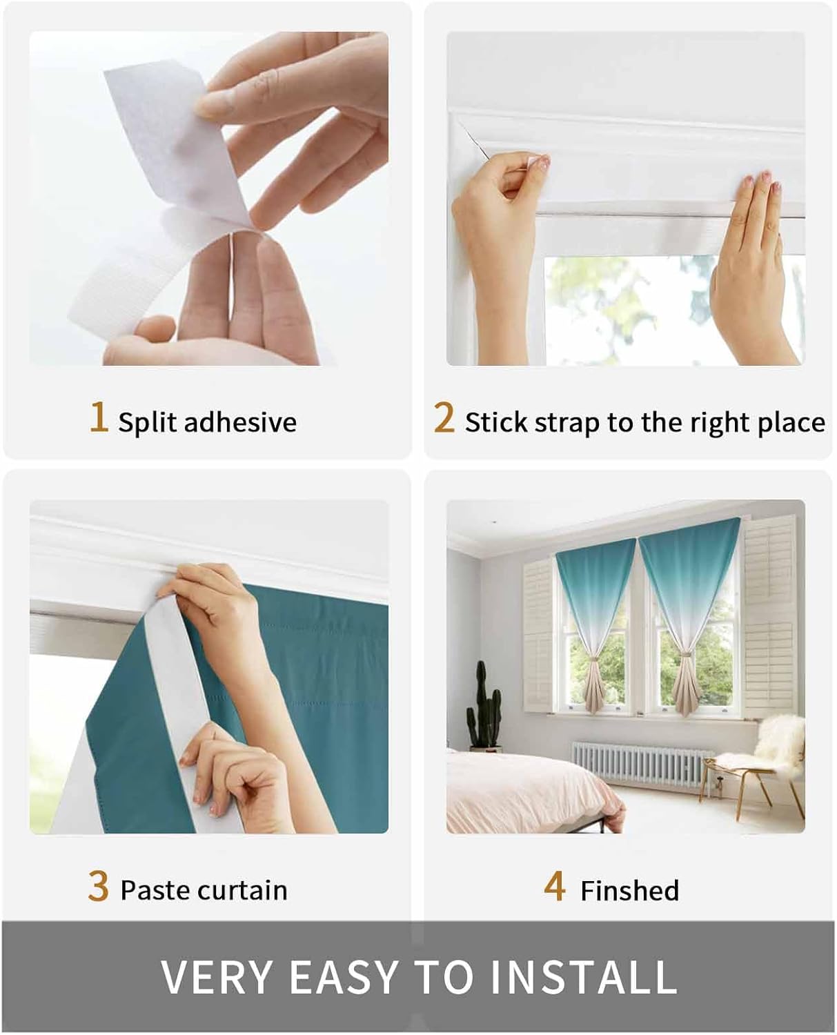 Gradient Self Adhesive Blackout Curtains for Windows 52x63 Inches