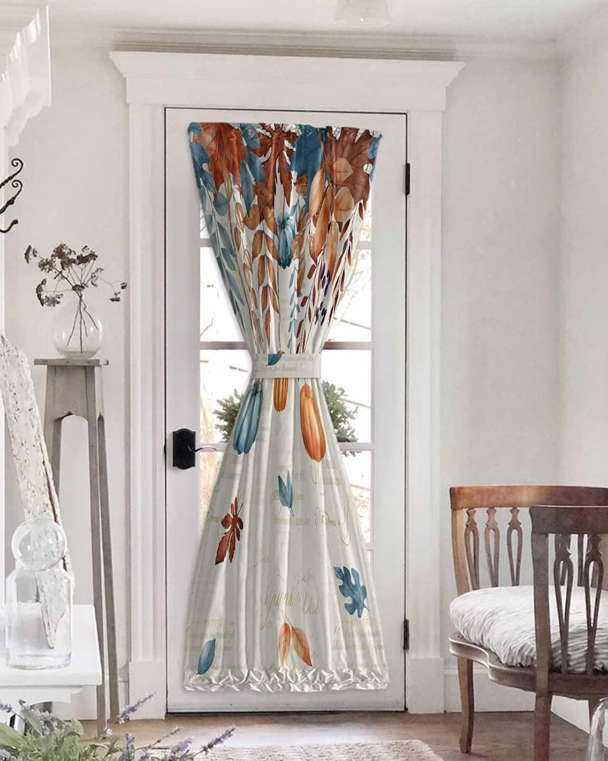 Orange Blue Pumpkins Fall Door Curtain for Privacy