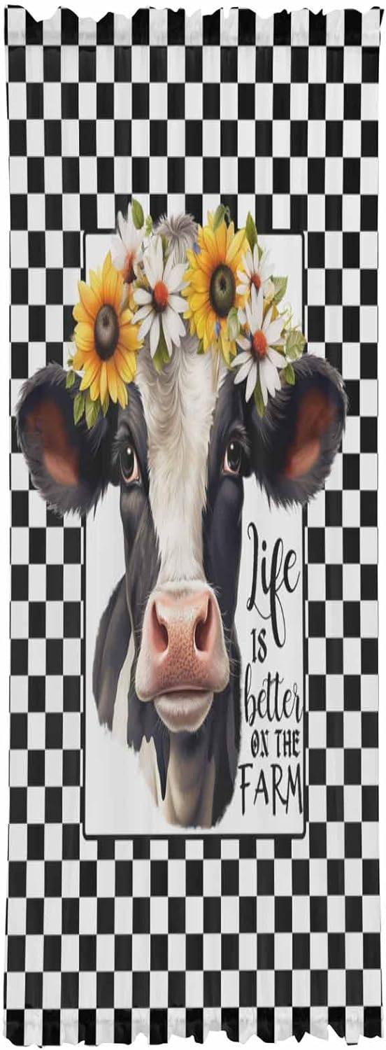 Farm Cow Sunflower Front Door Curtain Panel 54x72 Inches