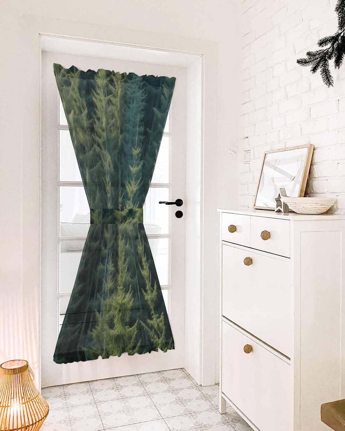 Green Pine Trees French Door Curtain