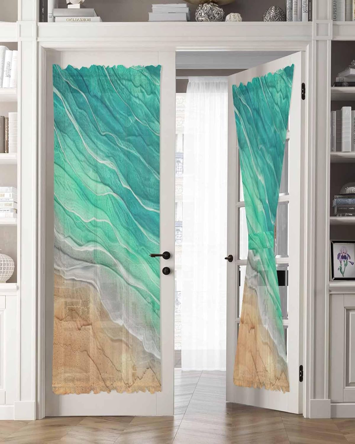 Green Coastal French Door Curtain with Tieback