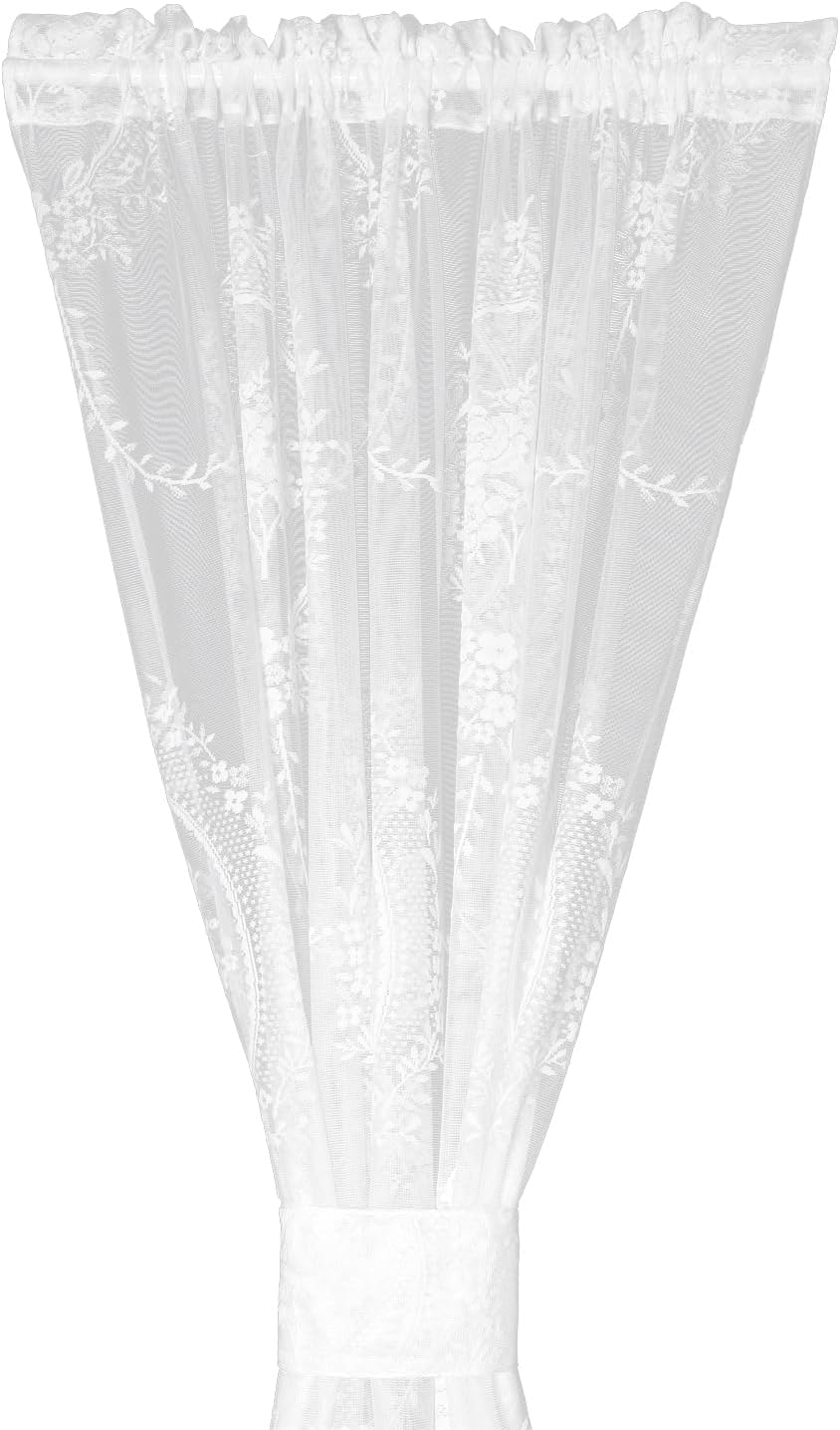 Lace French Door Curtain 25x72 Inch Rose Pattern White
