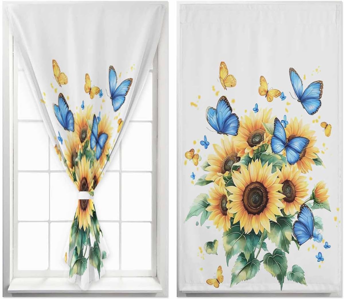 Sunflower Butterfly Self Adhesive Blackout Curtains 47x84 Inches