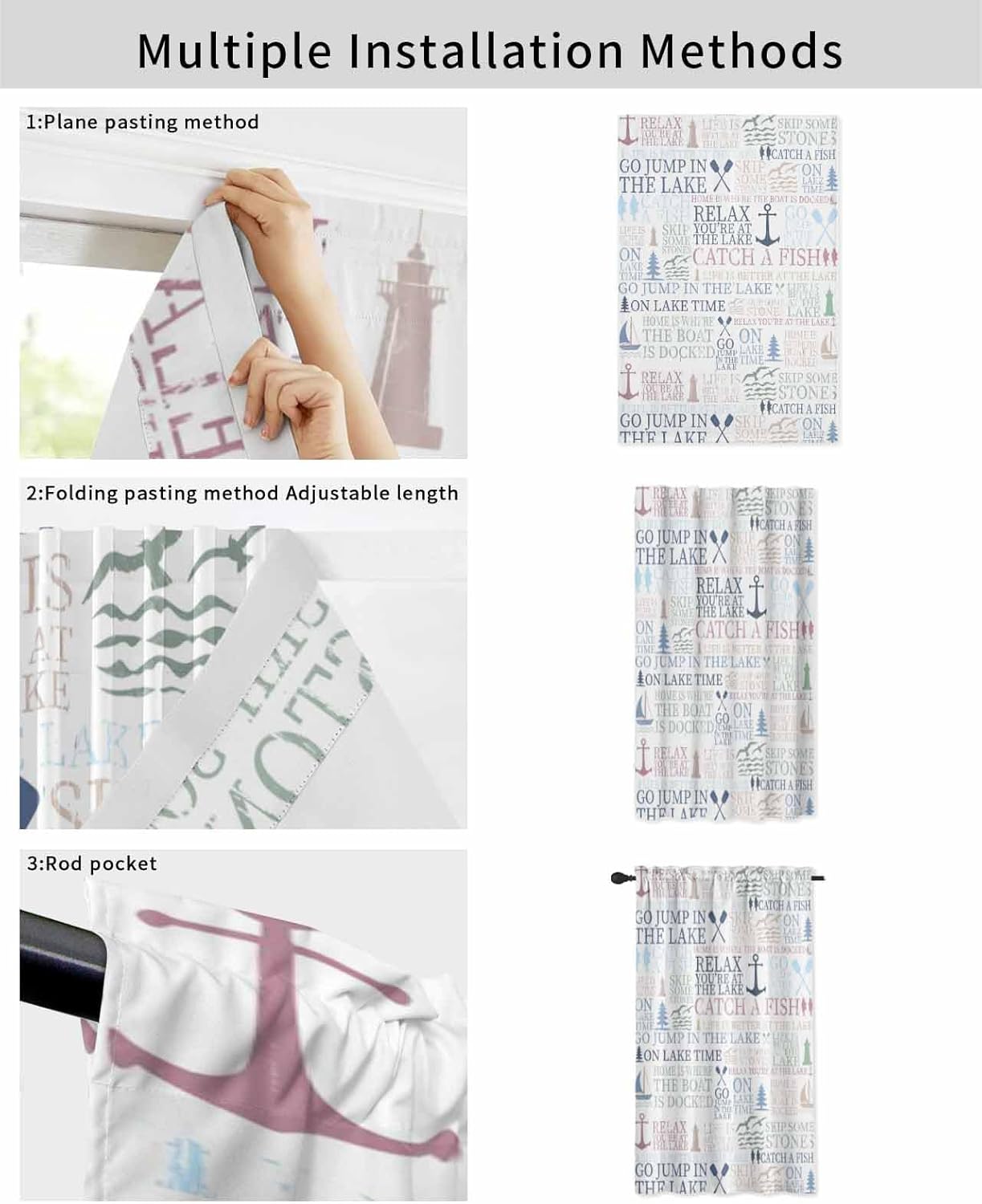 Coastal Nautical Self Adhesive Blackout Curtains 59x84 Inches